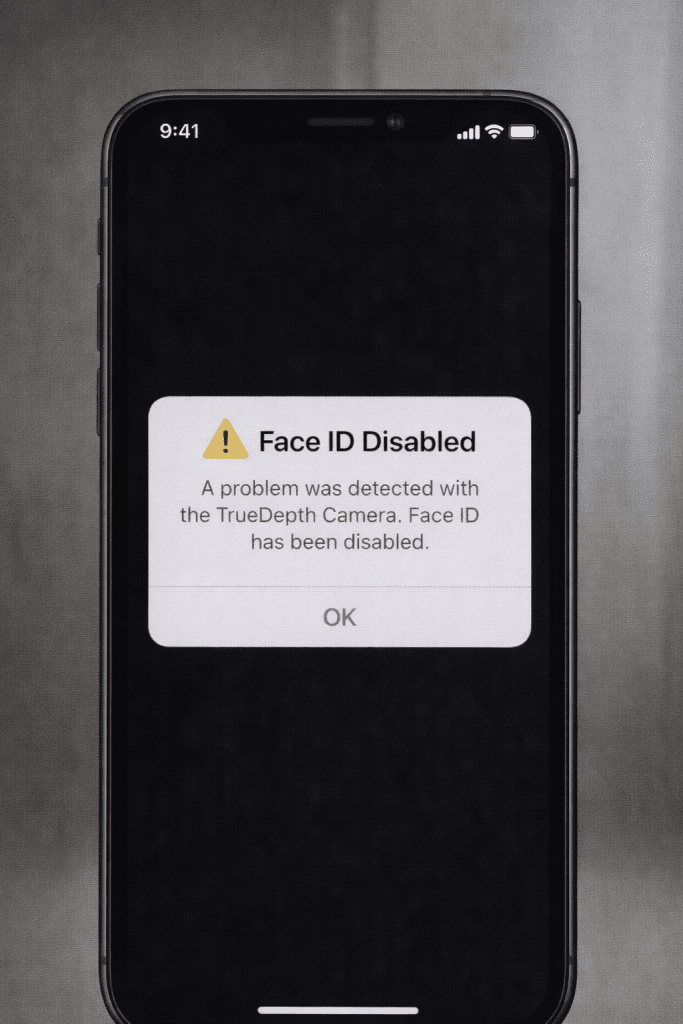 alt="TrueDepth camera Face ID disabled error message on iPhone"
