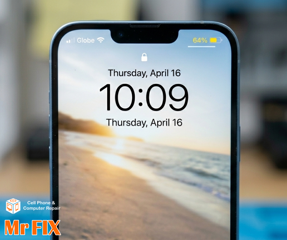 iPhone screen with yellow battery icon indicating Low Power Mode enabled