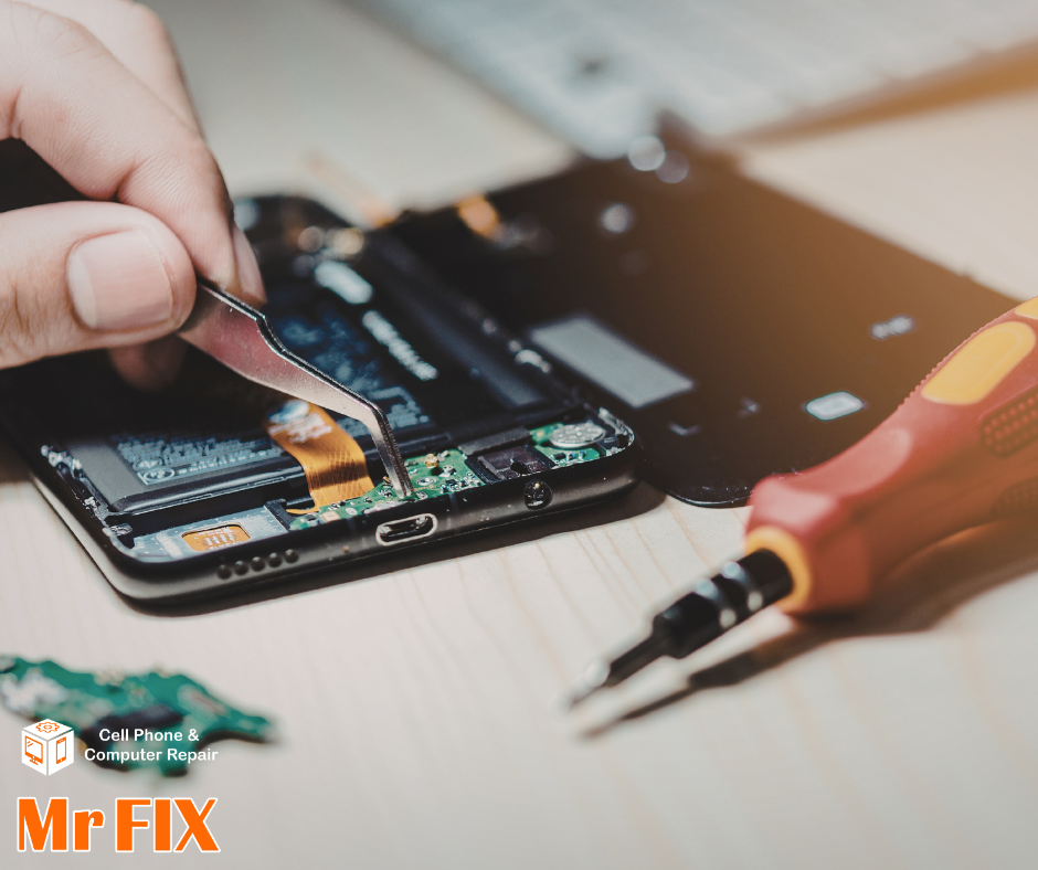 Expert technician at Mr Fix store replacing an iPhone battery