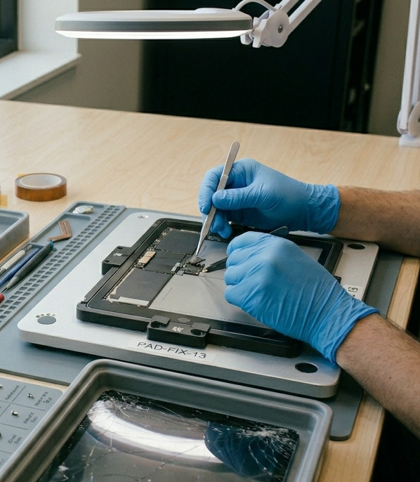 Mr Fix technician helping customer with locked iPad